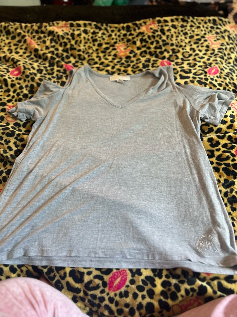 Michael Kors Light Gray V-Neck Short Sleeve Top